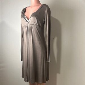 Zara Woman Long Sleeve Empire Waist Brown Midi Dress V Neck Size L